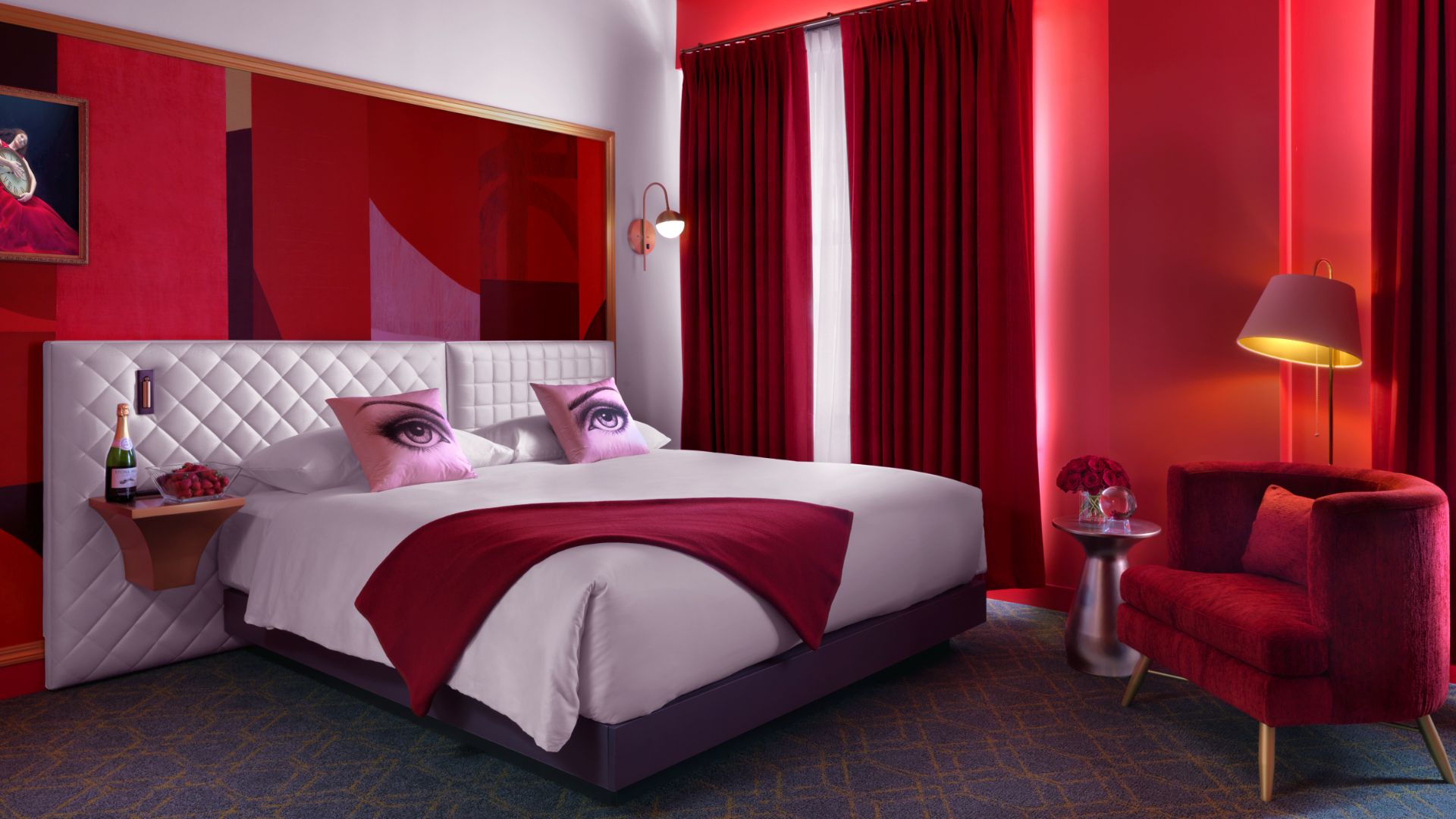 The red suite at Angad Arts Hotel offers one of the most romantic stays in St. Louis.