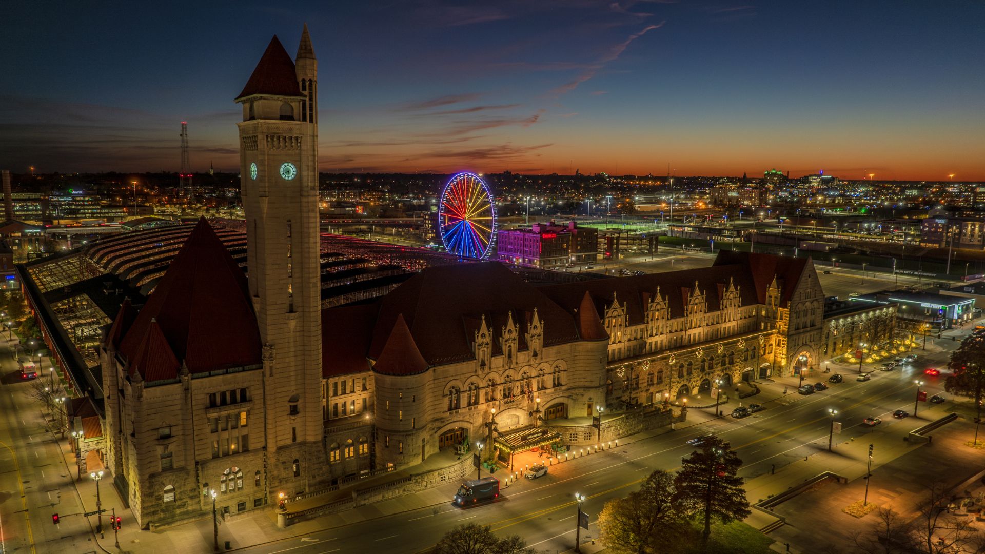 The sun sets on St. Louis Union Station.