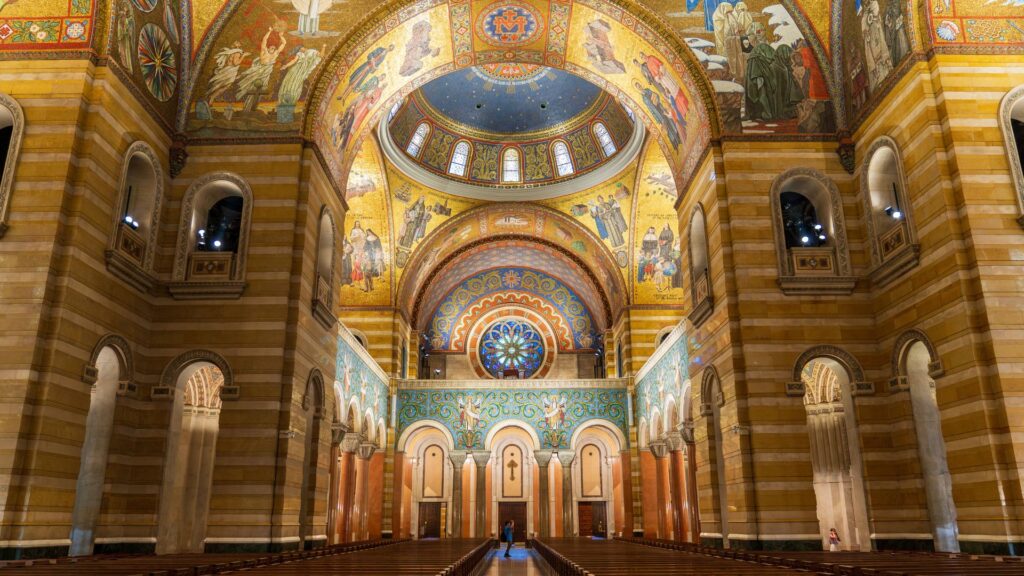 The architecture of Cathedral Basilica of St. Louis dazzles visitors with millions of mosaics.