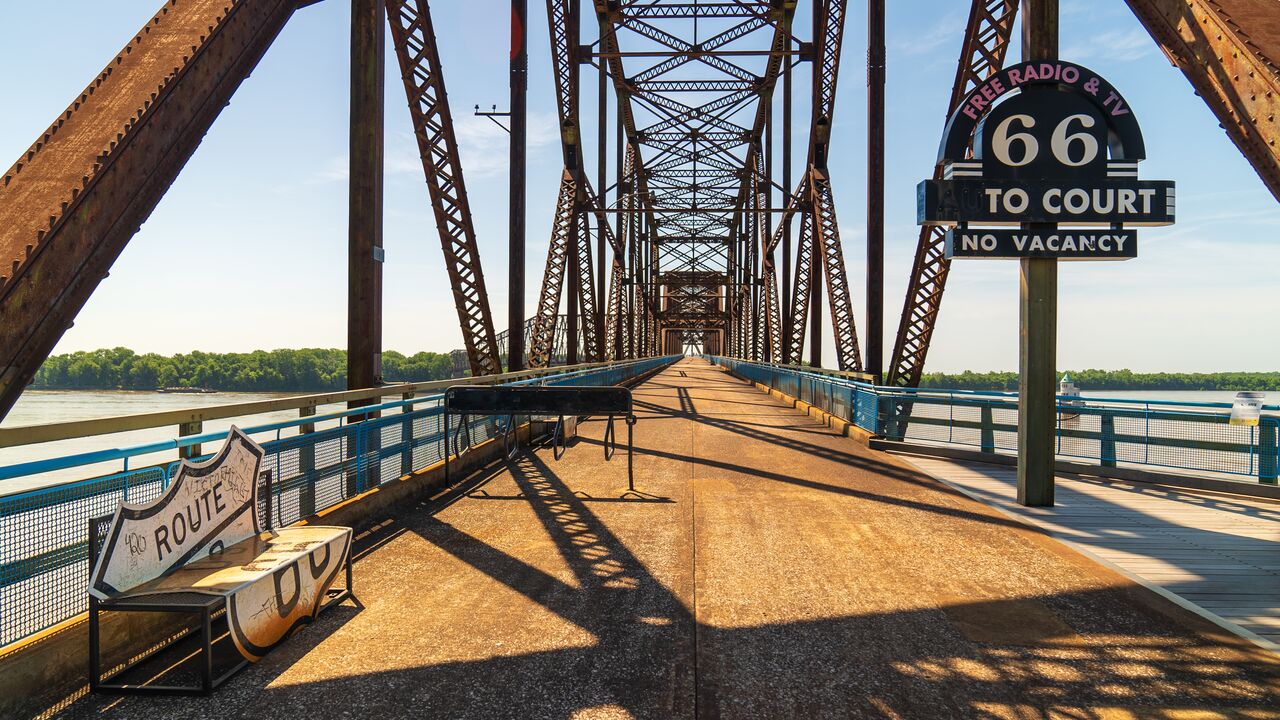 The Old Chain of Rocks Bridge is a one-mile pedestrian bridge on the north edge of St. Louis.