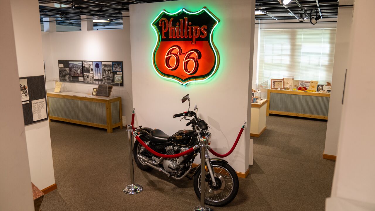 Route 66 State Park’s visitor center – a former Route 66 roadhouse – teems with memorabilia, road signs and vintage photographs.