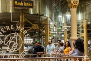 A group enjoys a Budweiser Brewery Experience Tour in St Louis.