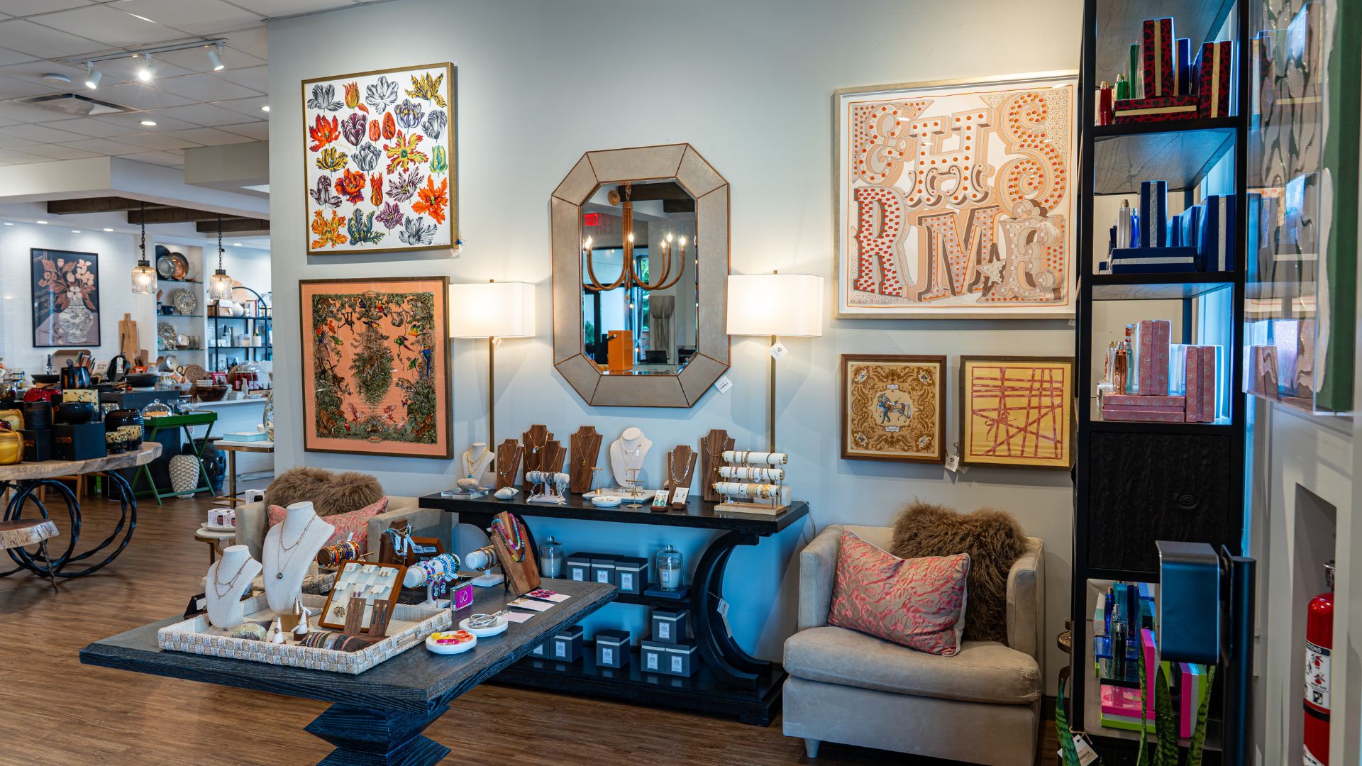 Hearth and Soul sells framed Hermes scarves among other high-end products in Ladue MO.