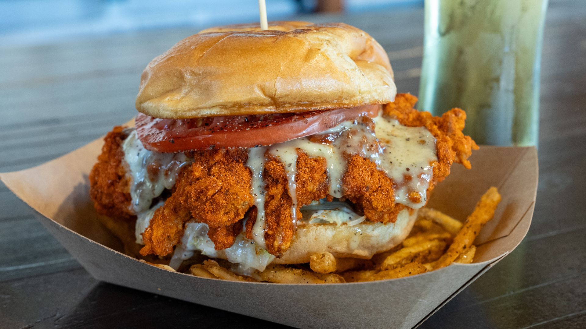 Side Project Brewing offers a Nashville-style hot chicken sandwich.