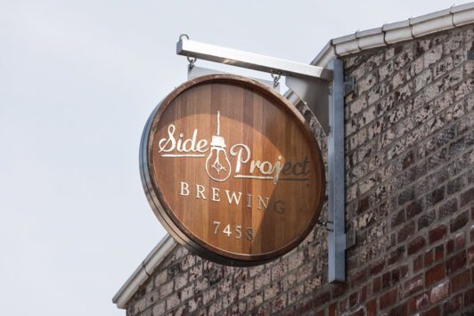 The exterior sign at Side Project Brewing.