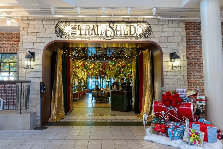 The Train Shed is decorated for the holidays.