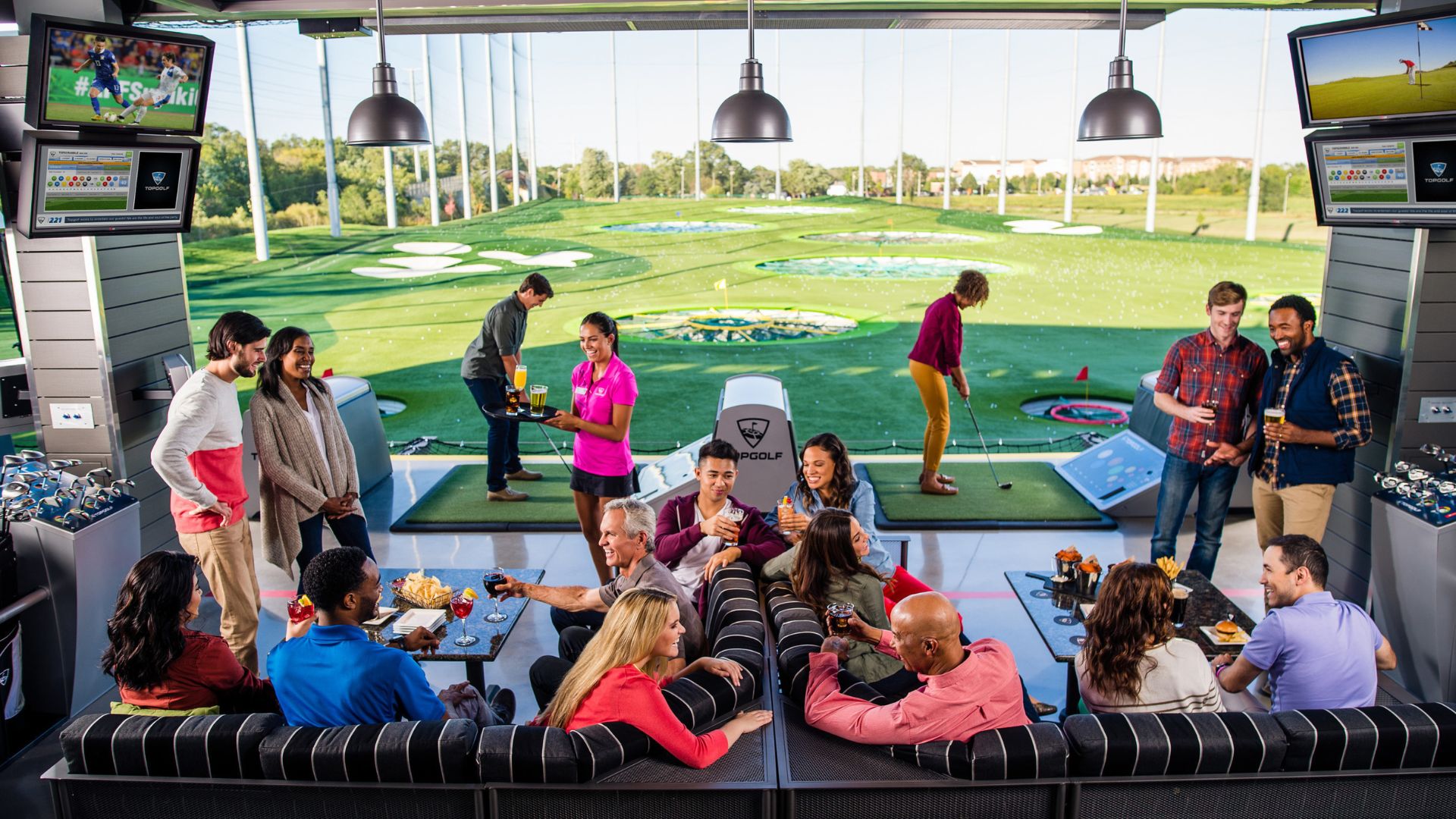 At Topgolf in Chesterfield, you can perfect your golf swing in climate-controlled hitting bays.