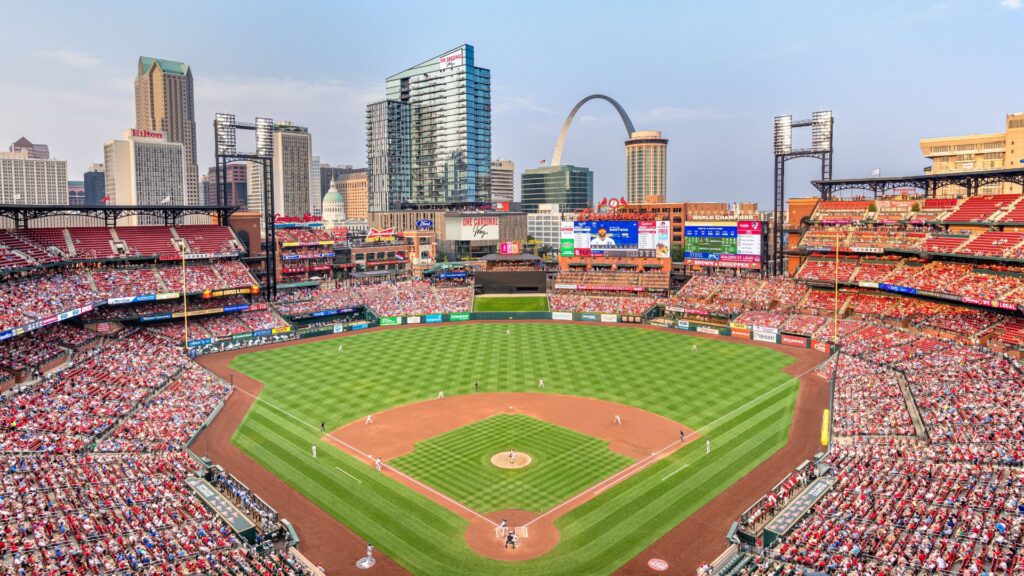Home to the St Louis Cardinals, Busch Stadium has views of the Gateway Arch.