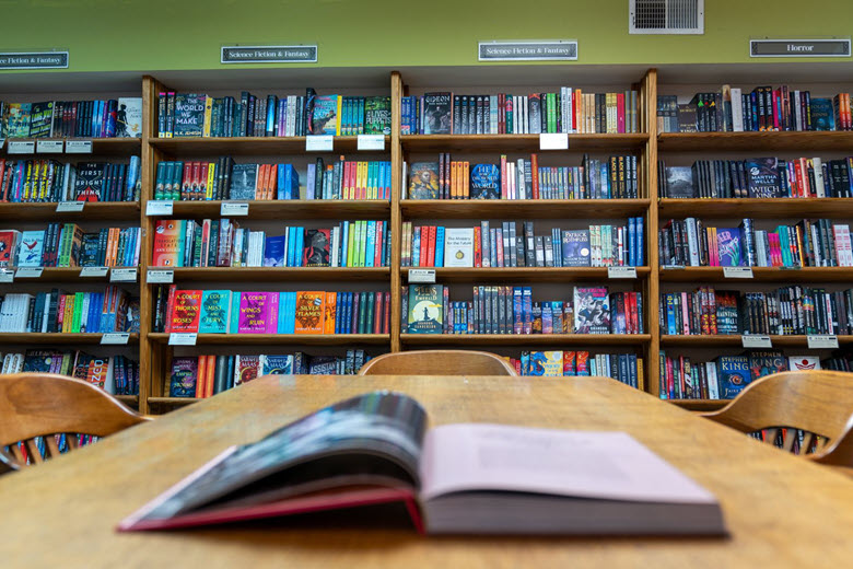 A bookshelf at Left Bank Books.