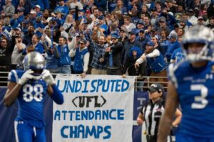 Fans cheer on the St Louis Battlehawks at The Dome at America's Center.