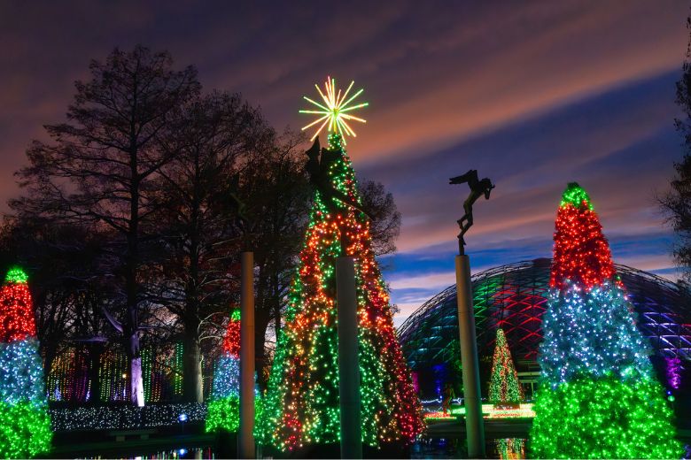 Christmas trees light up the night at Garden Glow in St Louis.