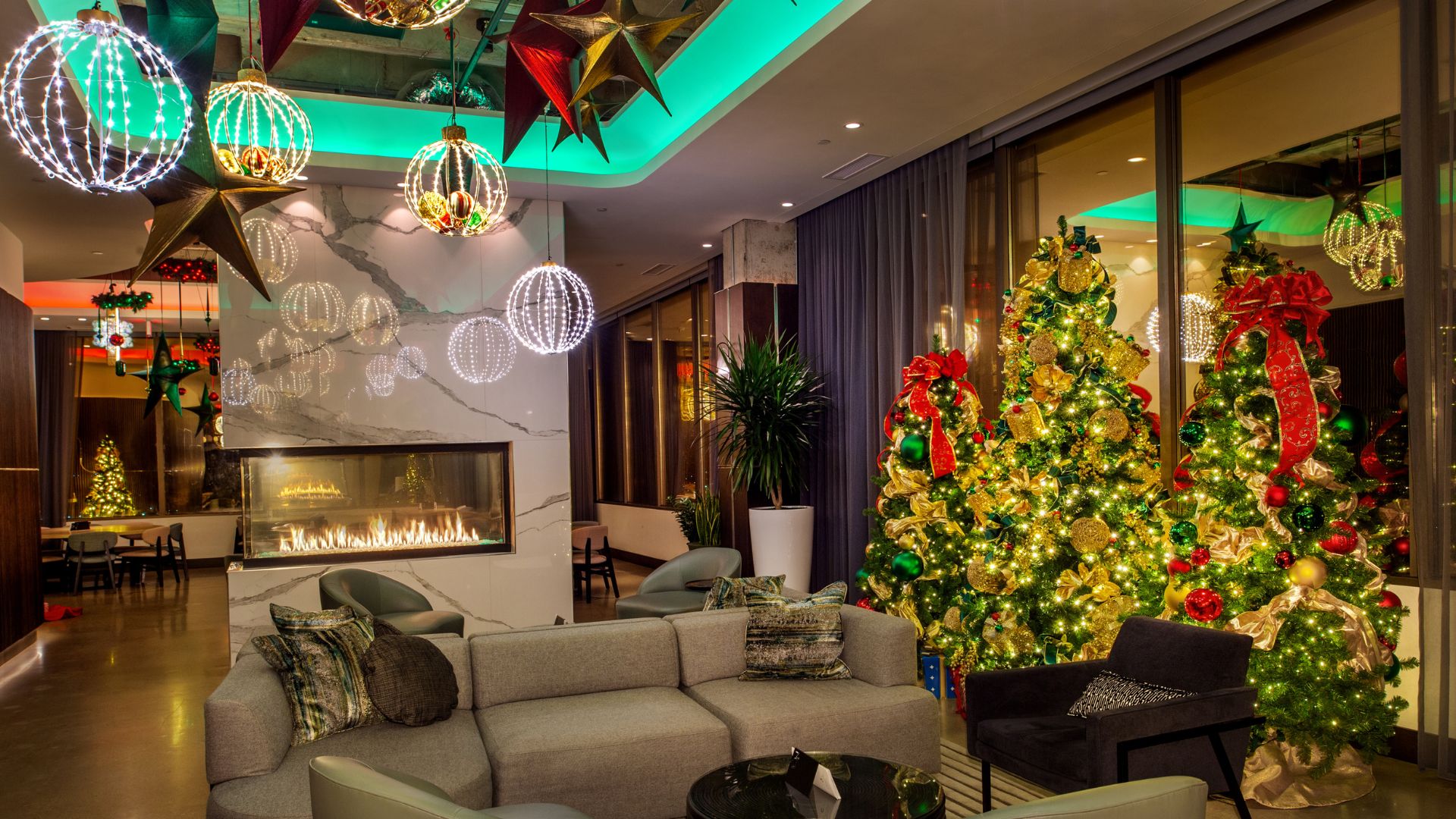 360 Westport shines with classy Christmas trees during the holidays.