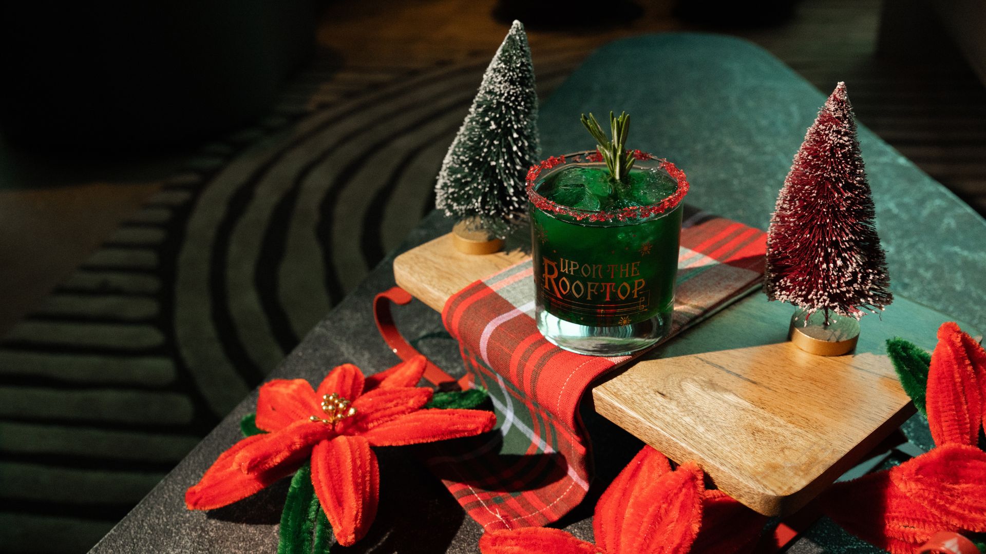 The holiday pop-up bar at 360 Westport serves festively green cocktails.