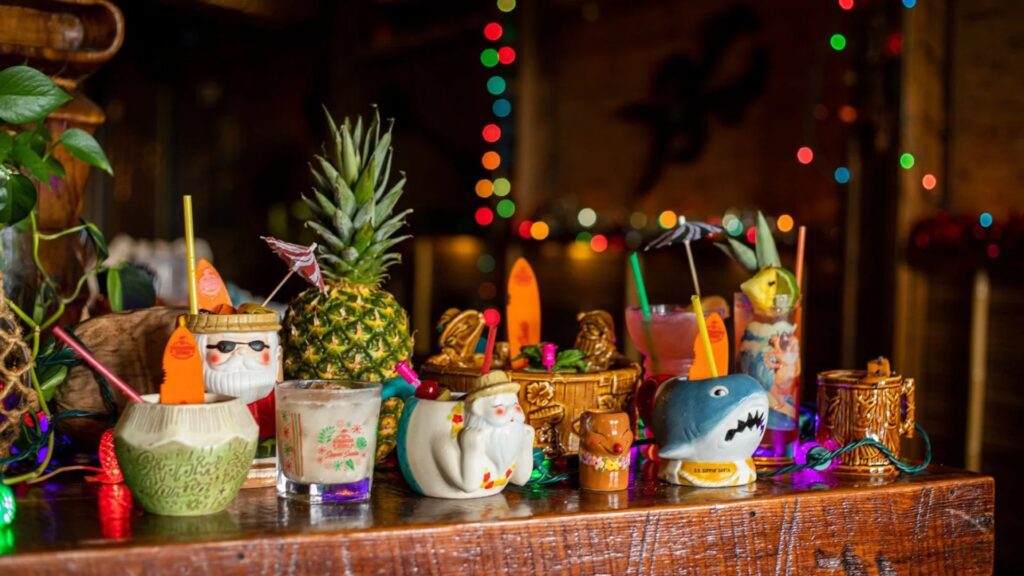 Planter's House serves Tiki Christmas cocktails in mugs shaped like sharks and Santas.