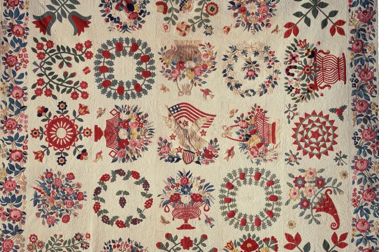 On view at the Saint Louis Art Museum, this quilt shows national symbols of America.