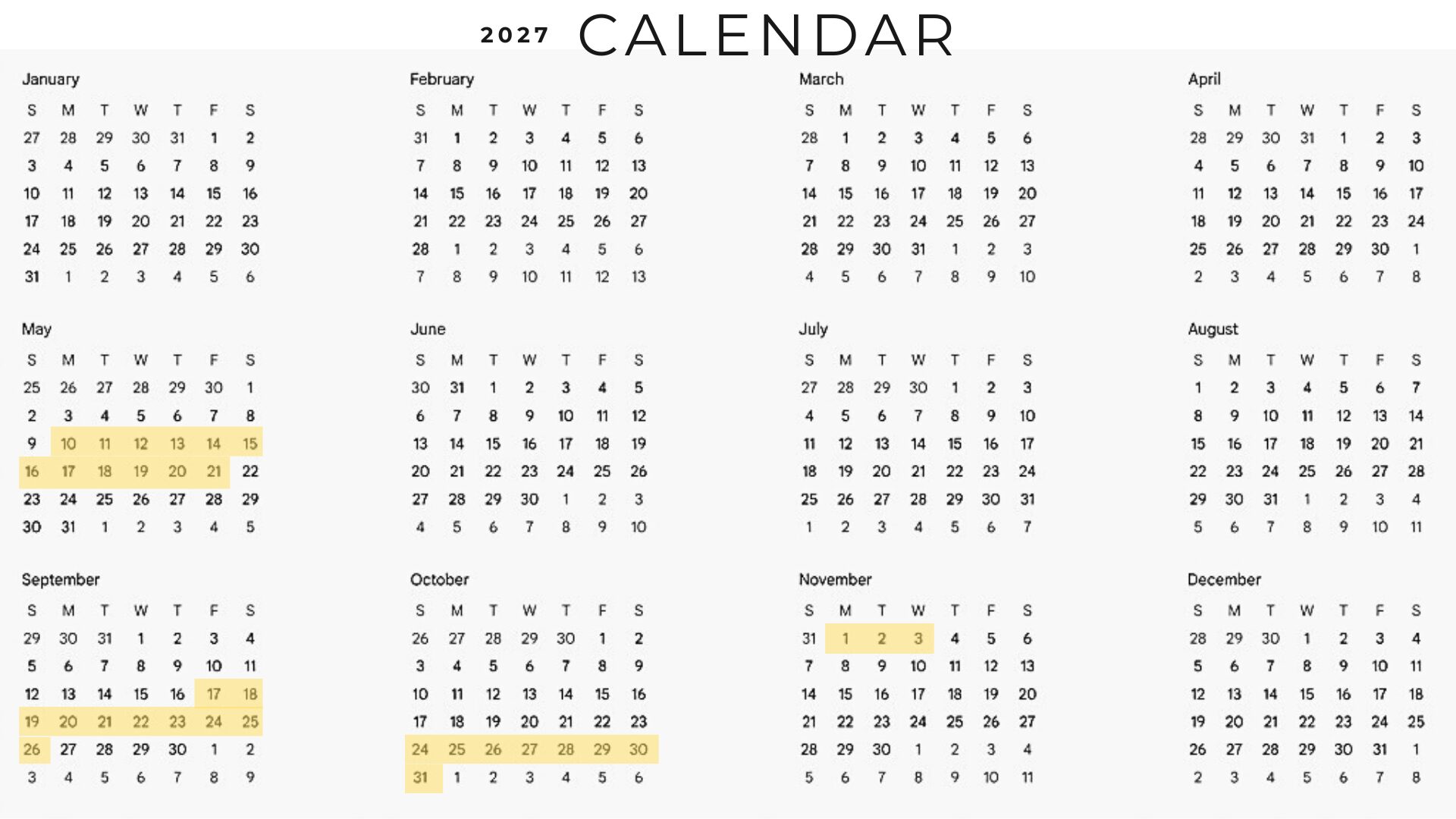 2027 Opportunity Dates