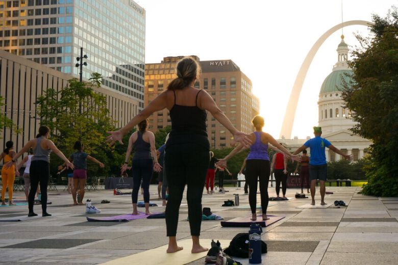 Sunrise Yoga at Kiener Plaza.